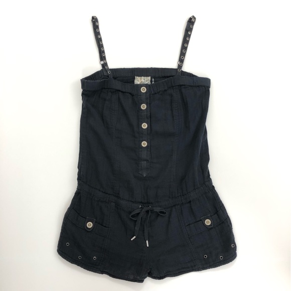 Guess Black Romper Spaghetti Strap Button Front Pocketed One Piece - Picture 3 of 16